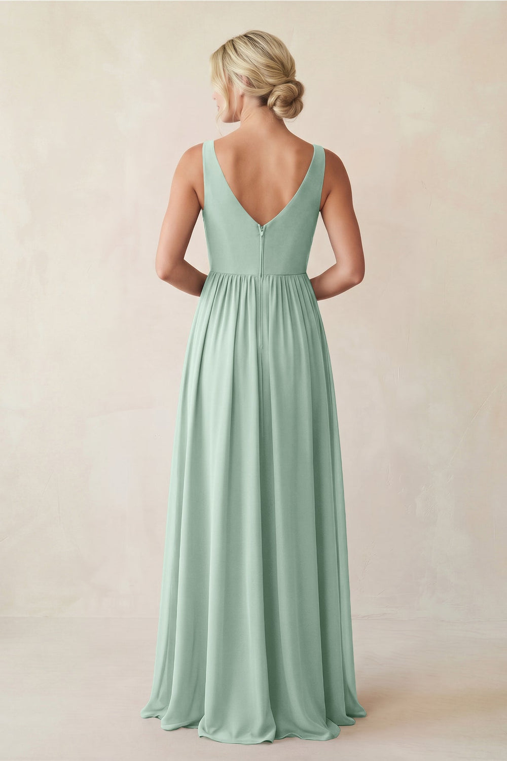 A-Line V-Neck Pleated Chiffon Bridesmaid Dress in Sage