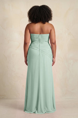 Sage Sheath Chiffon Strapless Pleated Bridesmaid Dress (4) [sizeplus] | KISSBRIDAL