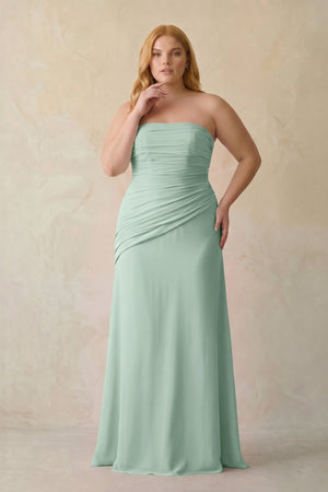 Sage Sheath Chiffon Strapless Pleated Bridesmaid Dress [sizeplus] | KISSBRIDAL