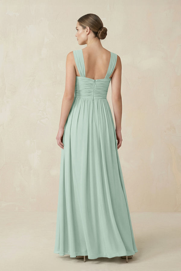 Sage Sweetheart Pleated Chiffon A-Line Bridesmaid Dress (2) | KISSBRIDAL