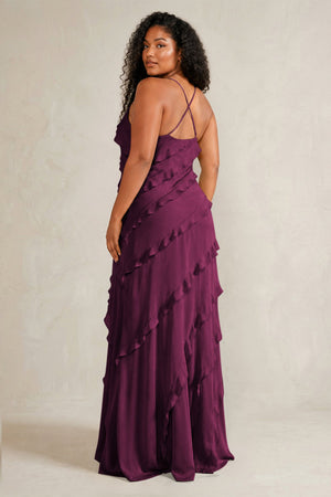 Sangria Spaghetti Straps Sheath Stain Ruffled Bridesmaid Dress (4) | KISSBRIDAL[sizeplus]