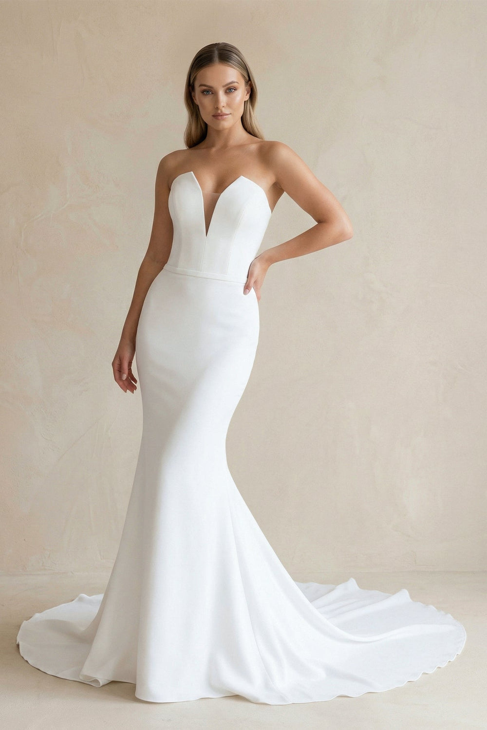 Simple Mermaid Satin Strapless Wedding Dress