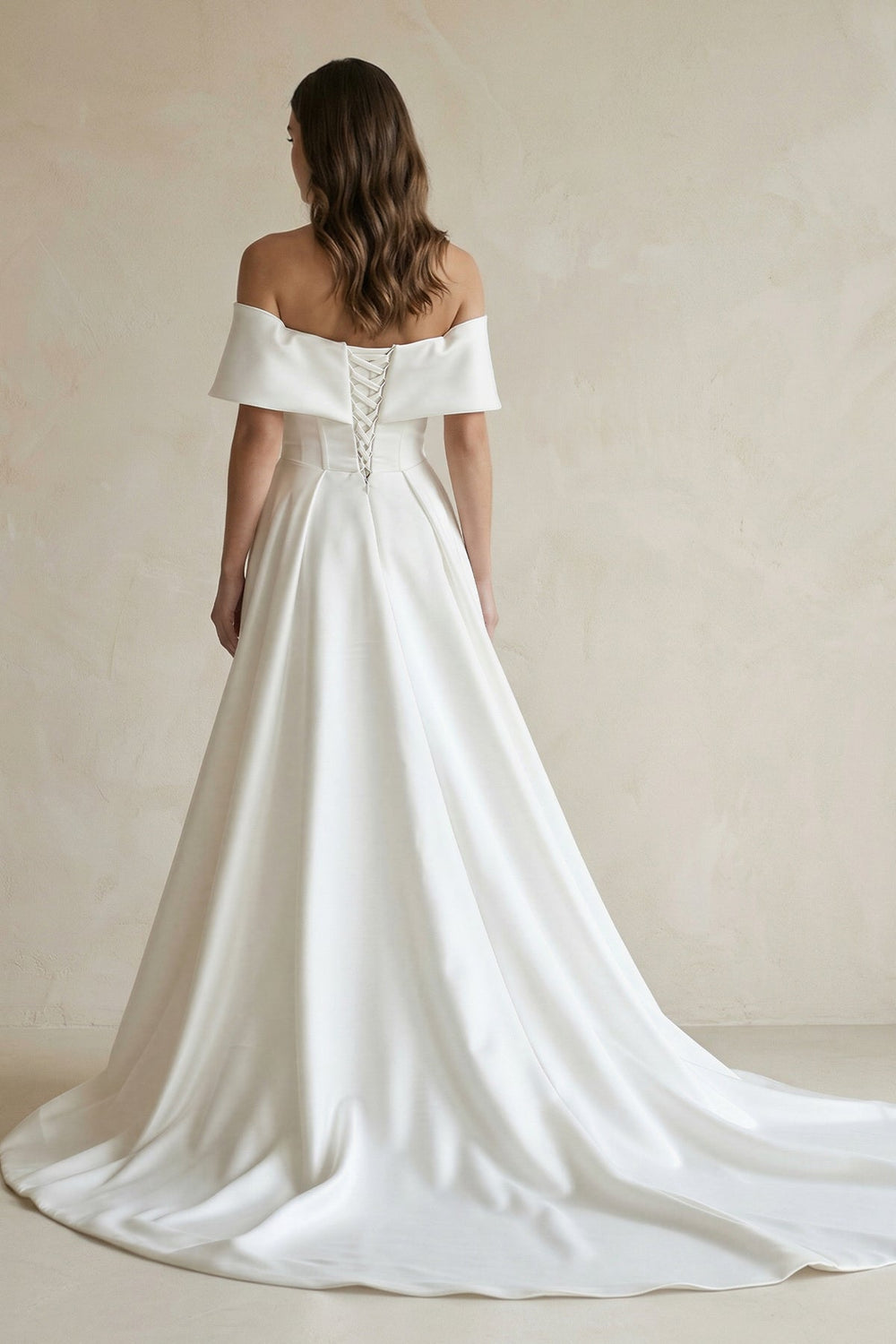 Satin Off-the-Shoulder Mermaid Wedding Dress With Cape Train in White