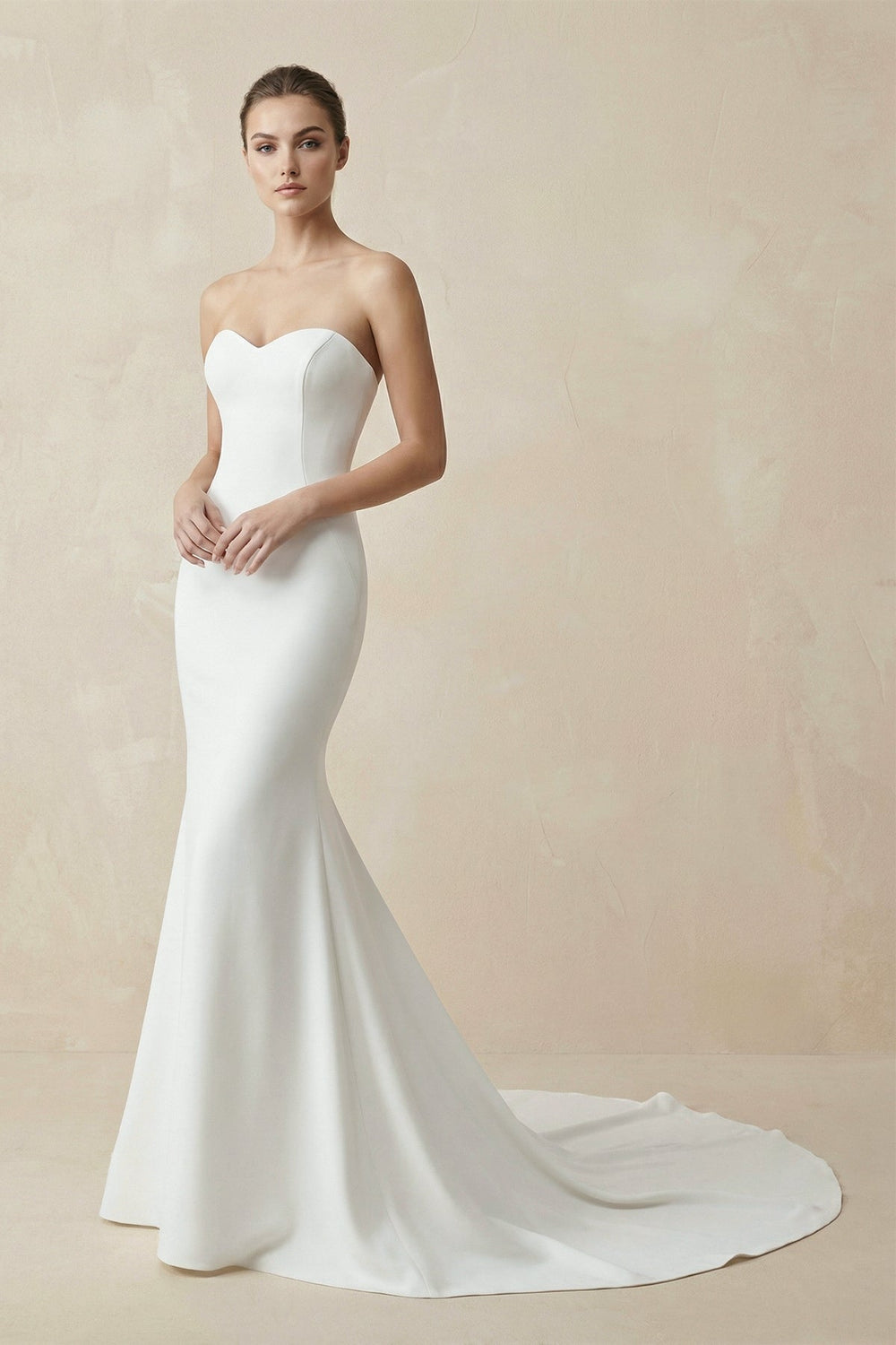 Satin Strapless Mermaid Wedding Dress in White