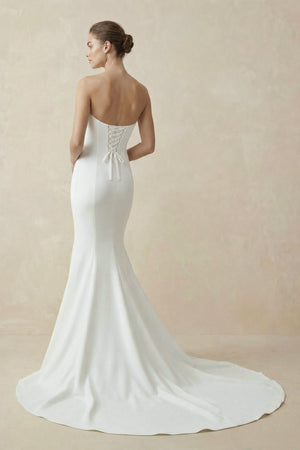 Satin Sweep - Train Long Mermaid Wedding Dress in White - KISS BRIDAL Wedding Dresses