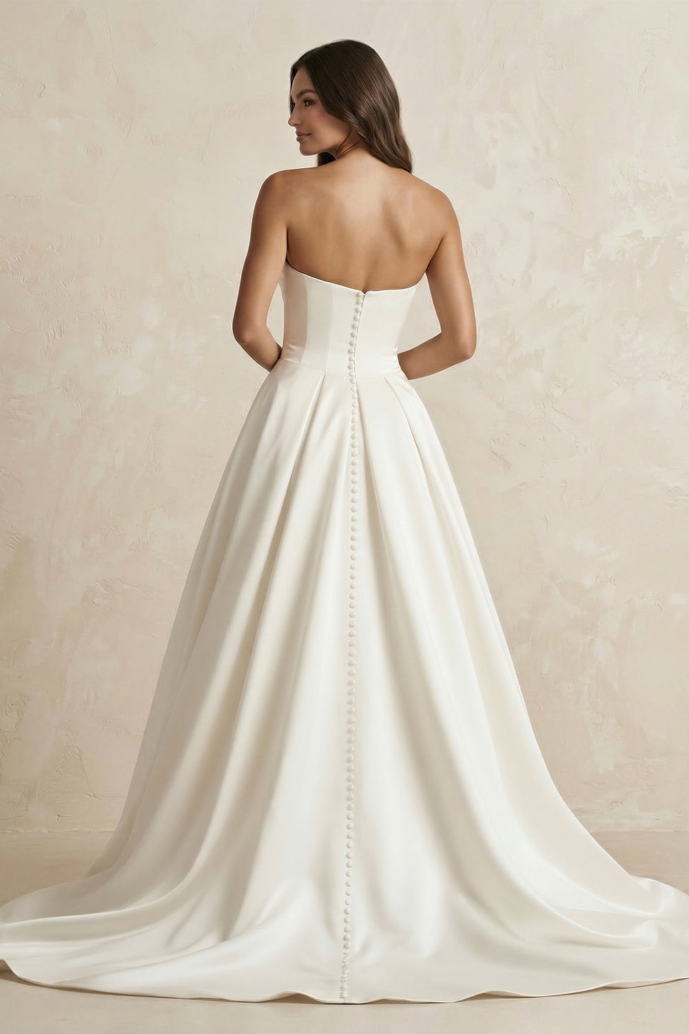 Satin Sweetheart A-Line Ruched Wedding Dress With Slit in Ivory