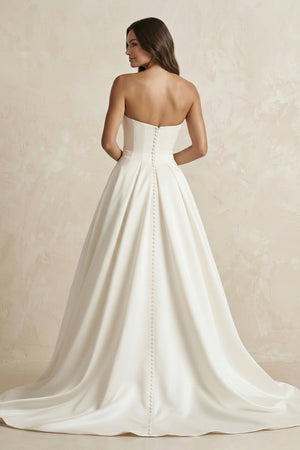 Satin Sweetheart A - Line Ruched Wedding Dress With Slit in Ivory - KISS BRIDAL Wedding Dresses