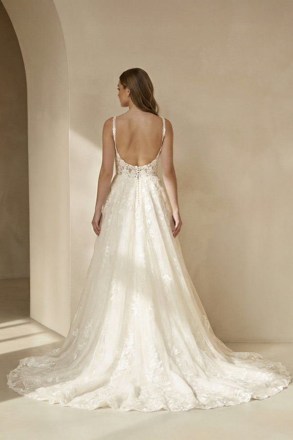 Scoop Neck Open Back Lace Wedding Dress in Ivory - KISS BRIDAL Wedding Dresses