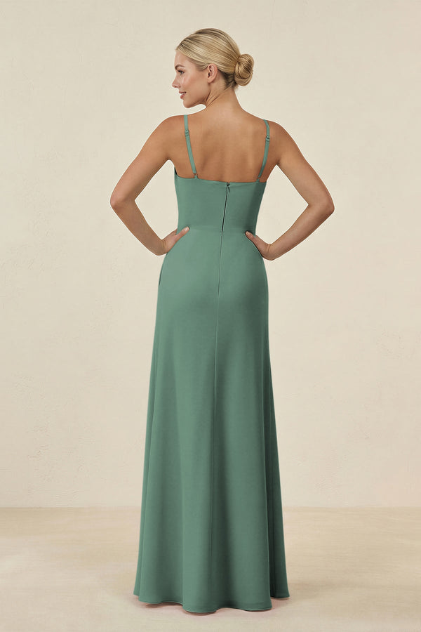Sea Glass Cami Strap Chiffon Sheath Bridesmaid Gown (2) | KISSBRIDAL