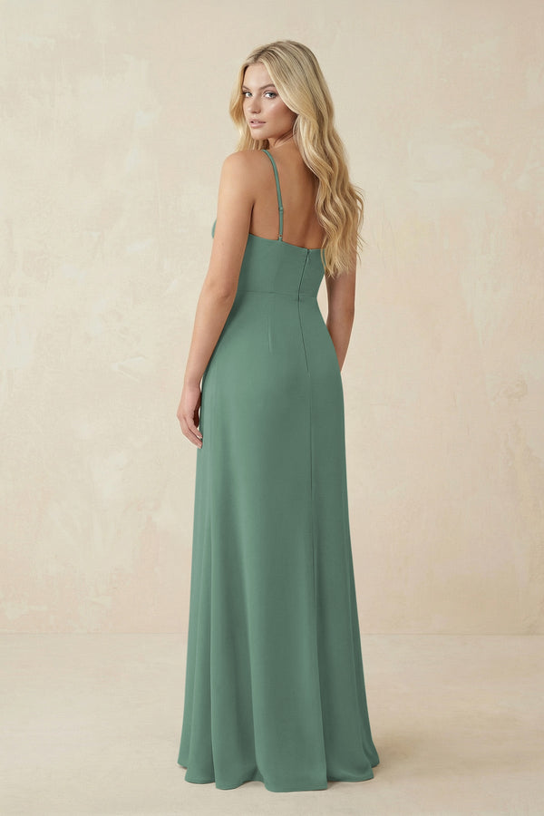 Sea Glass Ruched Sheath Spaghetti Strap Chiffon Bridesmaid Dress (2) | KISSBRIDAL