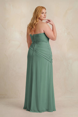 Sea Glass Sheath Chiffon Strapless Pleated Bridesmaid Dress (2) [sizeplus] | KISSBRIDAL