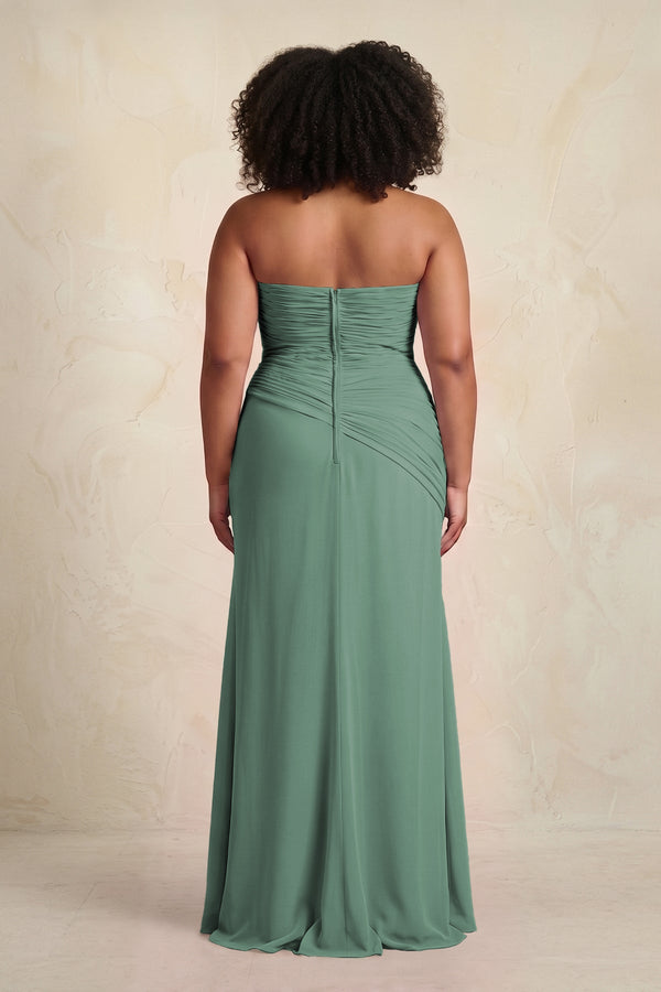Sea Glass Sheath Chiffon Strapless Pleated Bridesmaid Dress (4) [sizeplus] | KISSBRIDAL