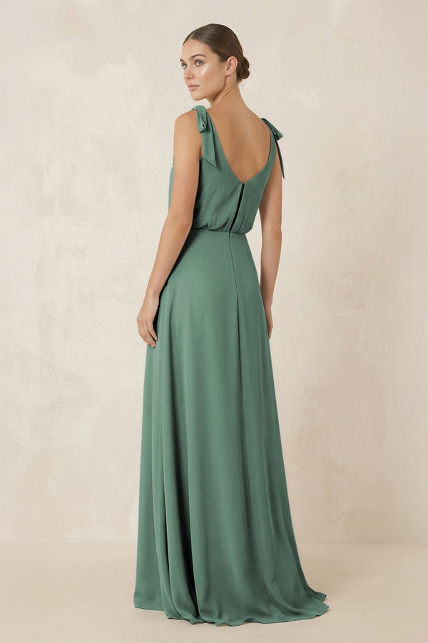 Sea Glass V-Neck A-Line Chiffon Bridesmaid Dress (2) | KISSBRIDAL