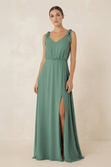 Sea Glass V-Neck A-Line Chiffon Bridesmaid Dress | KISSBRIDAL