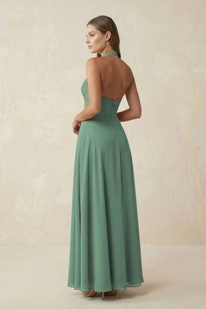 Sea Glass V-Neck Pleated A-Line Chiffon Bridesmaid Dress (2) | KISSBRIDAL
