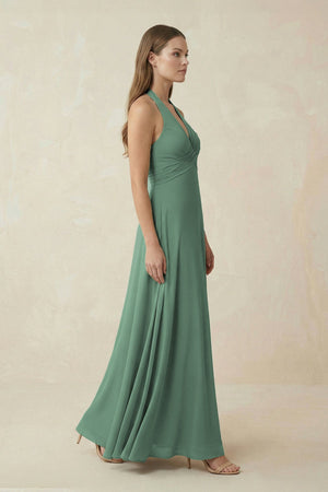 Sea Glass V-Neck Pleated A-Line Chiffon Bridesmaid Dress (3) | KISSBRIDAL