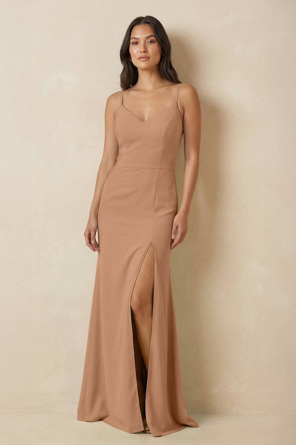 Sheath Cami Strap Chiffon Bridesmaid Dress with Slit in Bronzer
