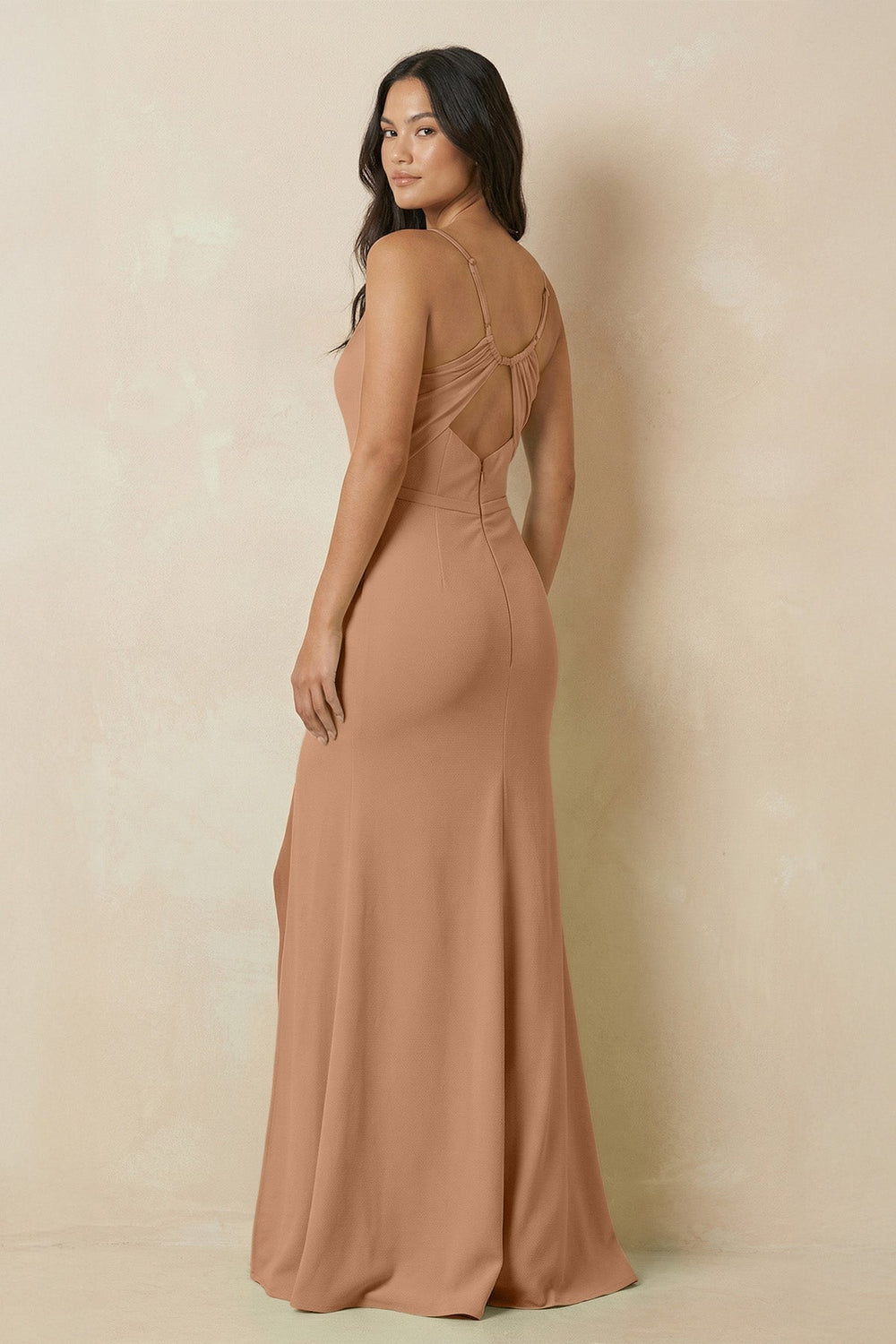 Sheath Cami Strap Chiffon Bridesmaid Dress with Slit in Bronzer