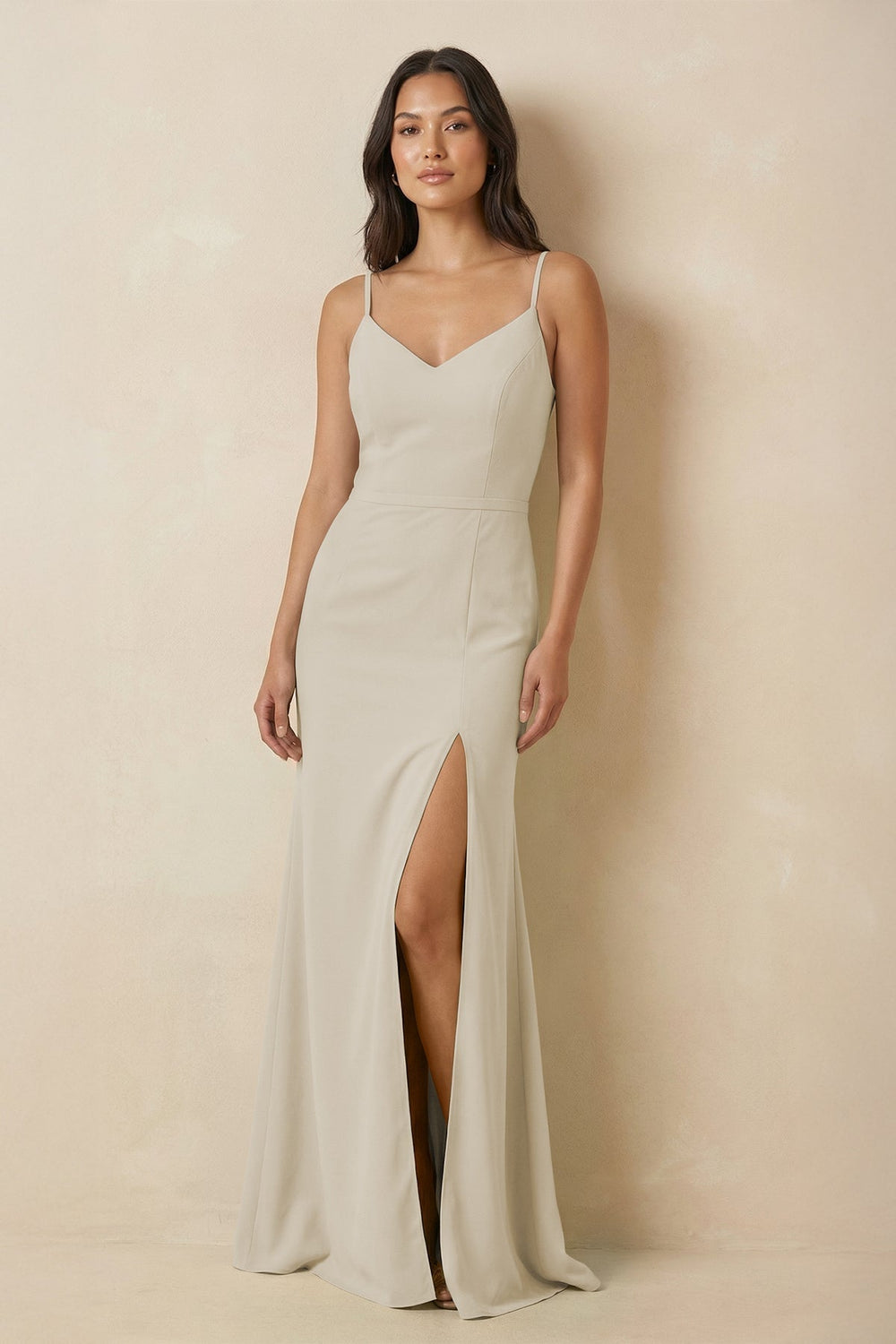Sheath Cami Strap Chiffon Bridesmaid Dress with Slit in Dove Gray
