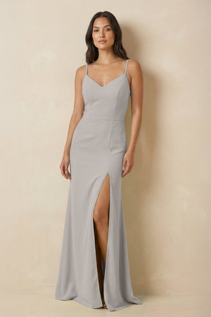 Sheath Cami Strap Chiffon Bridesmaid Dress with Slit in Silver - KISS BRIDAL Bridesmaid Dresses