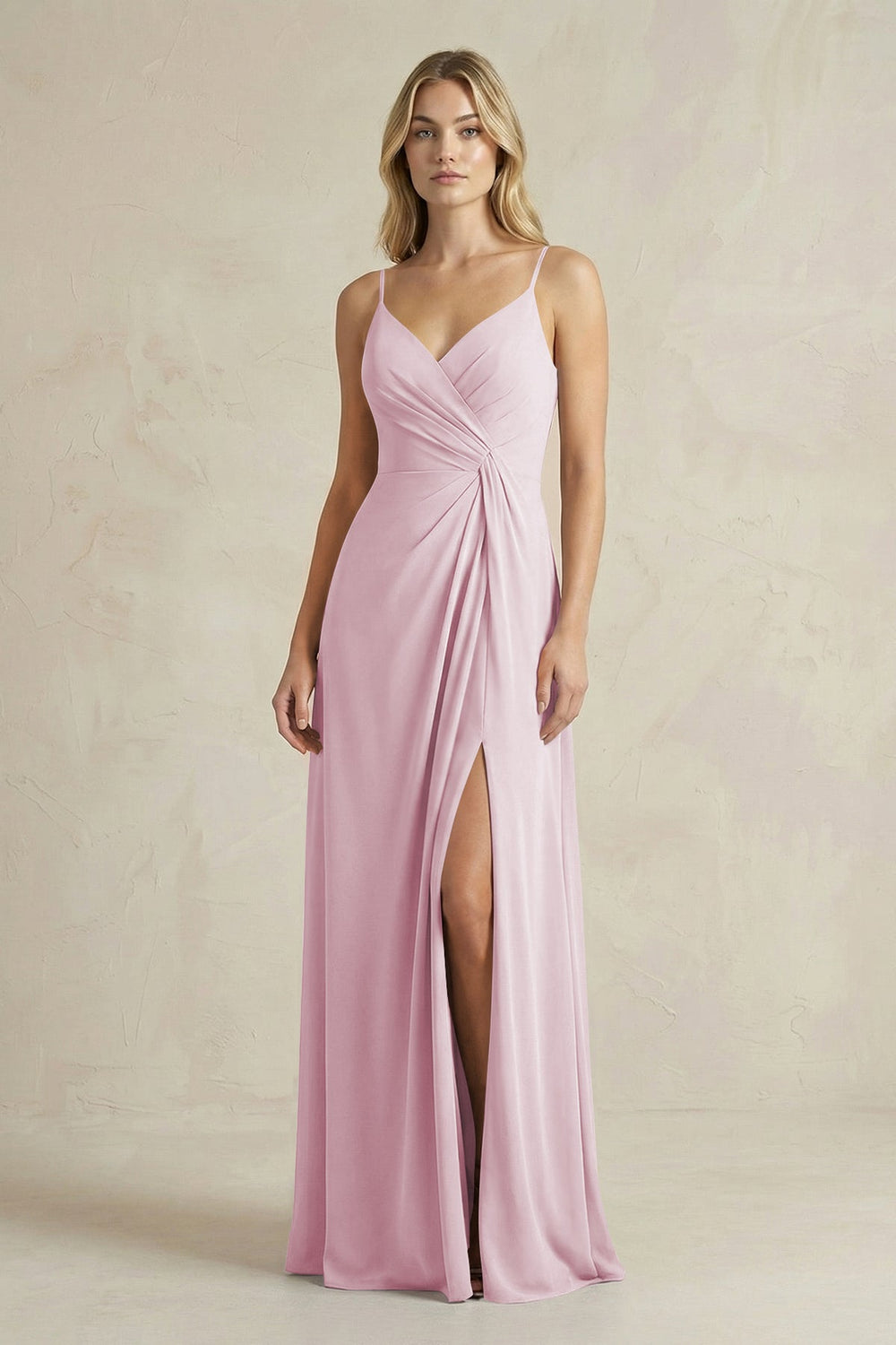 Sheath Cami Strap Ruched Chiffon Bridesmaid Dress in Candy Pink