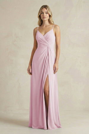 Sheath Cami Strap Ruched Chiffon Bridesmaid Dress in Candy Pink | KISSBRIDAL