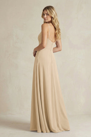 Sheath Cami Strap Ruched Chiffon Bridesmaid Dress in Champagne (2) | KISSBRIDAL
