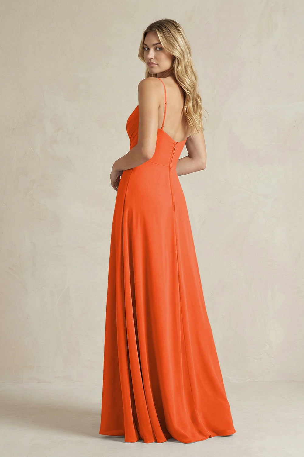 Sheath Cami Strap Ruched Chiffon Bridesmaid Dress in Cinnamon