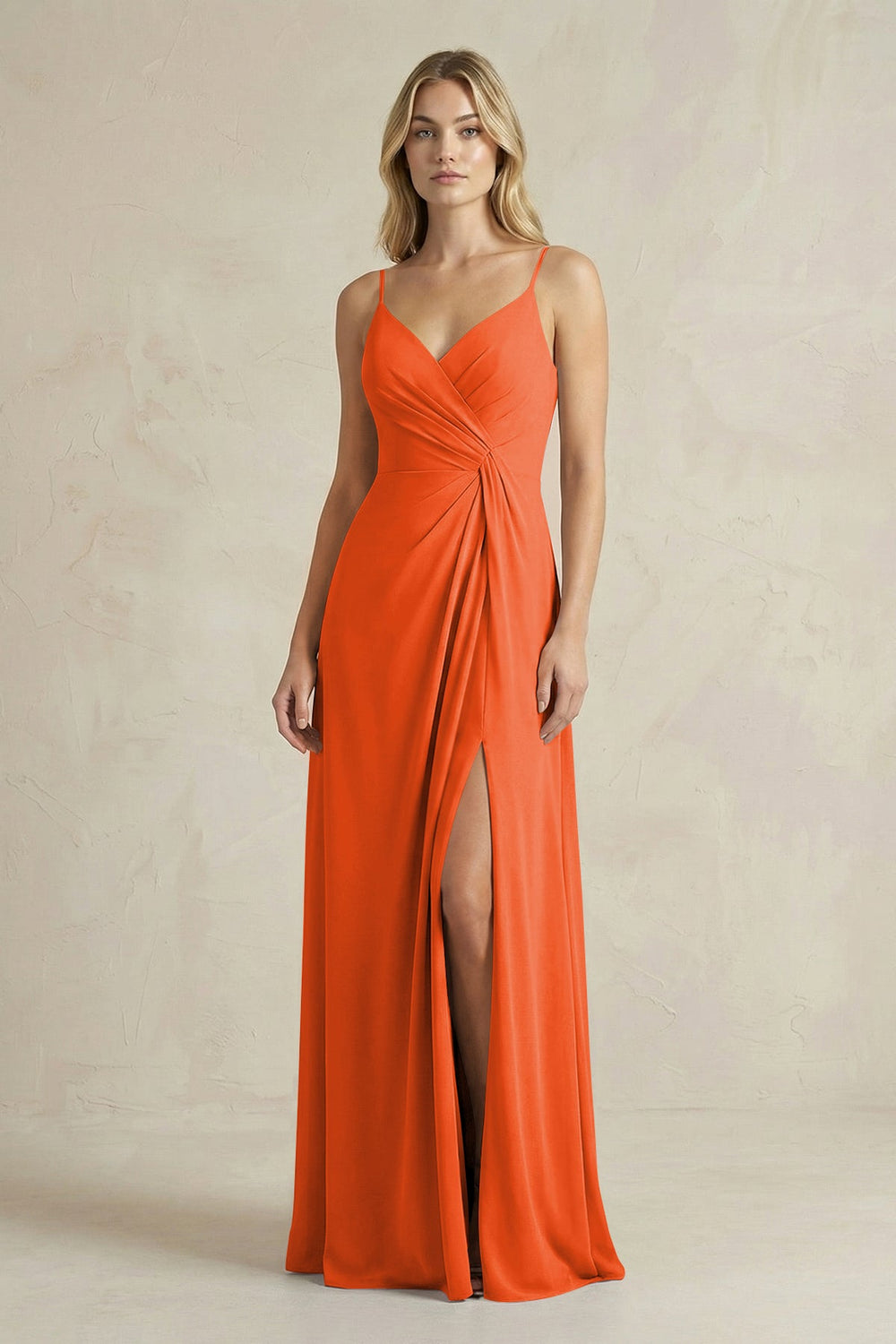 Sheath Cami Strap Ruched Chiffon Bridesmaid Dress in Cinnamon