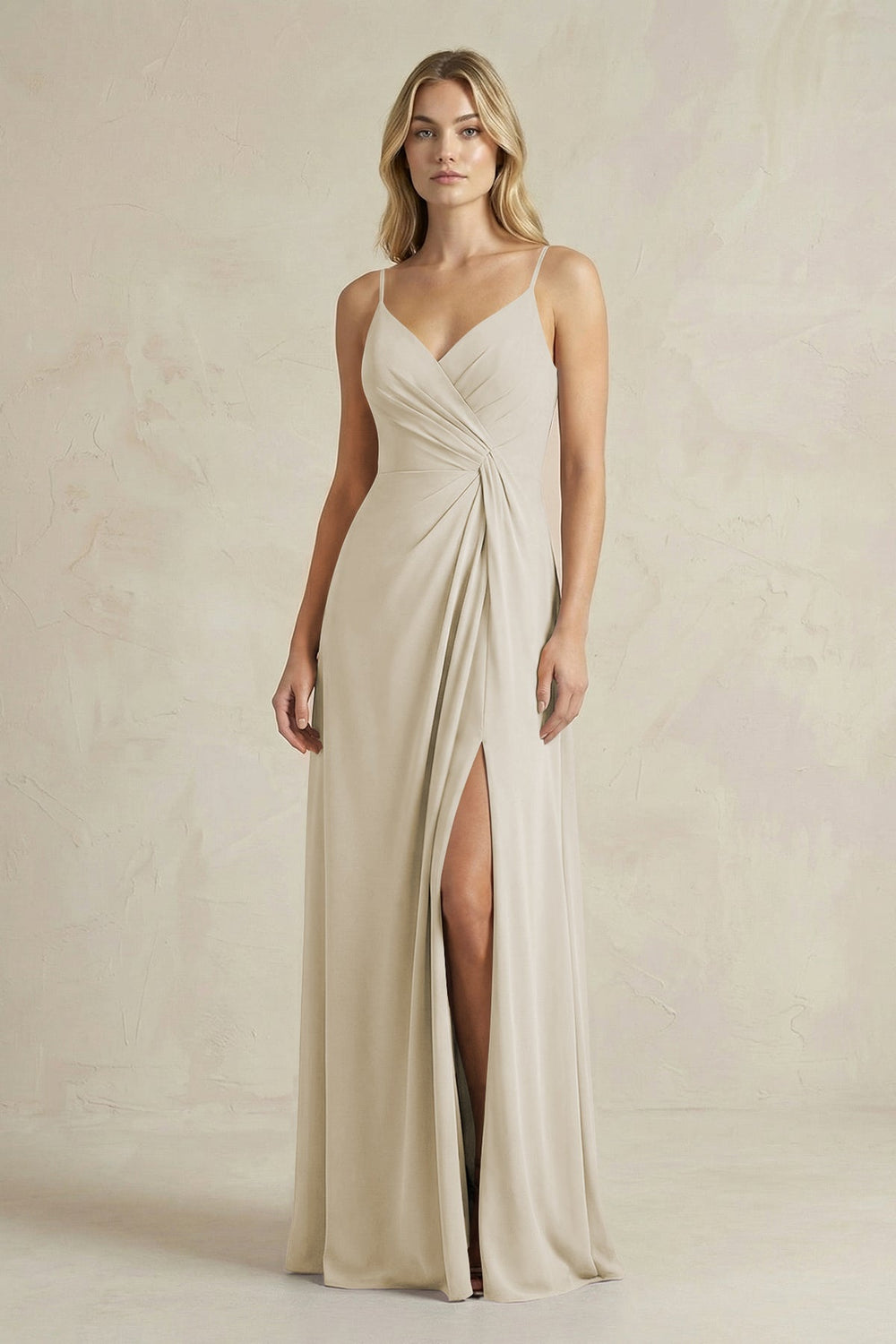 Sheath Cami Strap Ruched Chiffon Bridesmaid Dress in Dove Gray