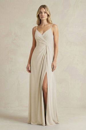 Sheath Cami Strap Ruched Chiffon Bridesmaid Dress in Dove Gray - KISS BRIDAL Bridesmaid Dresses