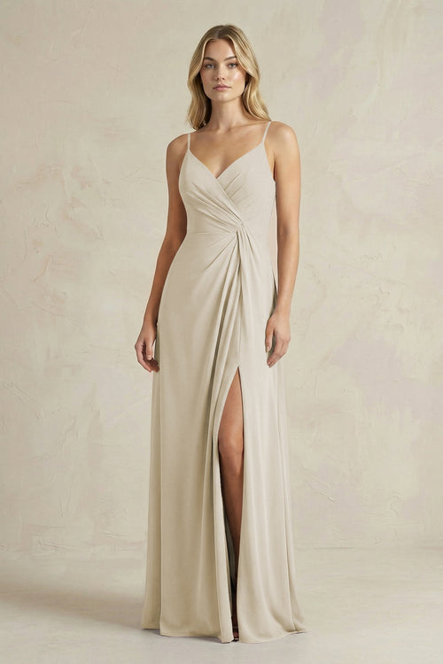Sheath Cami Strap Ruched Chiffon Bridesmaid Dress in Dove Gray - KISS BRIDAL Bridesmaid Dresses