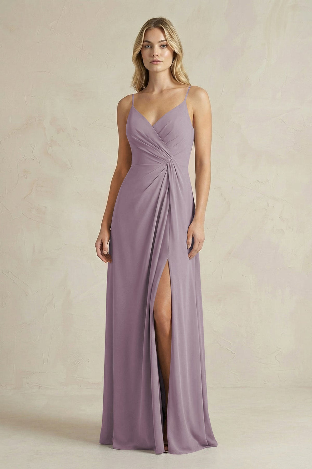 Sheath Cami Strap Ruched Chiffon Bridesmaid Dress in Dusk