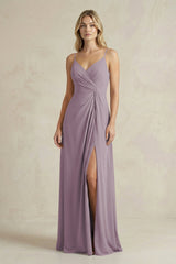Sheath Cami Strap Ruched Chiffon Bridesmaid Dress in Dusk | KISSBRIDAL