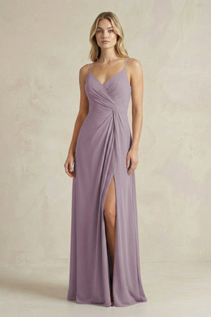 Sheath Cami Strap Ruched Chiffon Bridesmaid Dress in Dusk | KISSBRIDAL