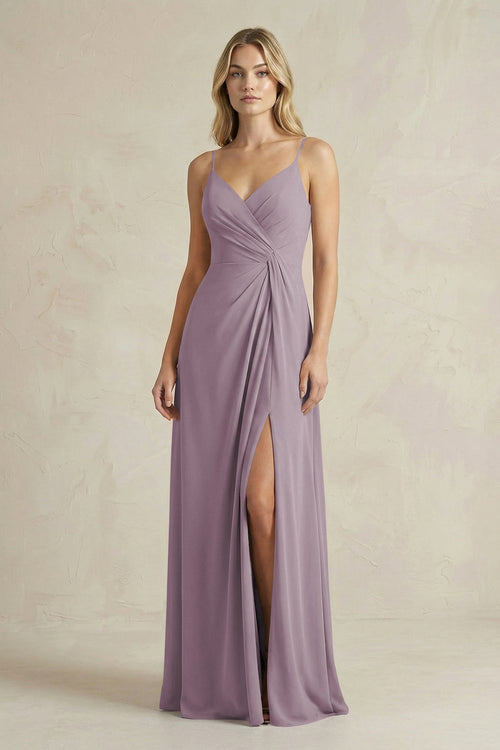 Sheath Cami Strap Ruched Chiffon Bridesmaid Dress in Dusk | KISSBRIDAL