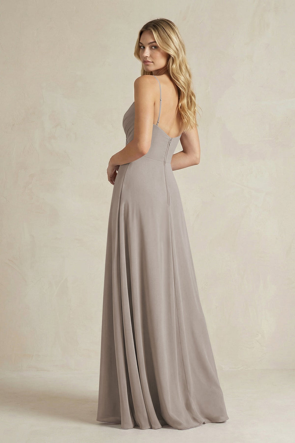Sheath Cami Strap Ruched Chiffon Bridesmaid Dress in Frost