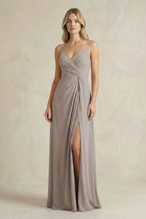 Sheath Cami Strap Ruched Chiffon Bridesmaid Dress in Frost | KISSBRIDAL