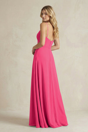 Sheath Cami Strap Ruched Chiffon Bridesmaid Dress in Fuchsia (2) | KISSBRIDAL