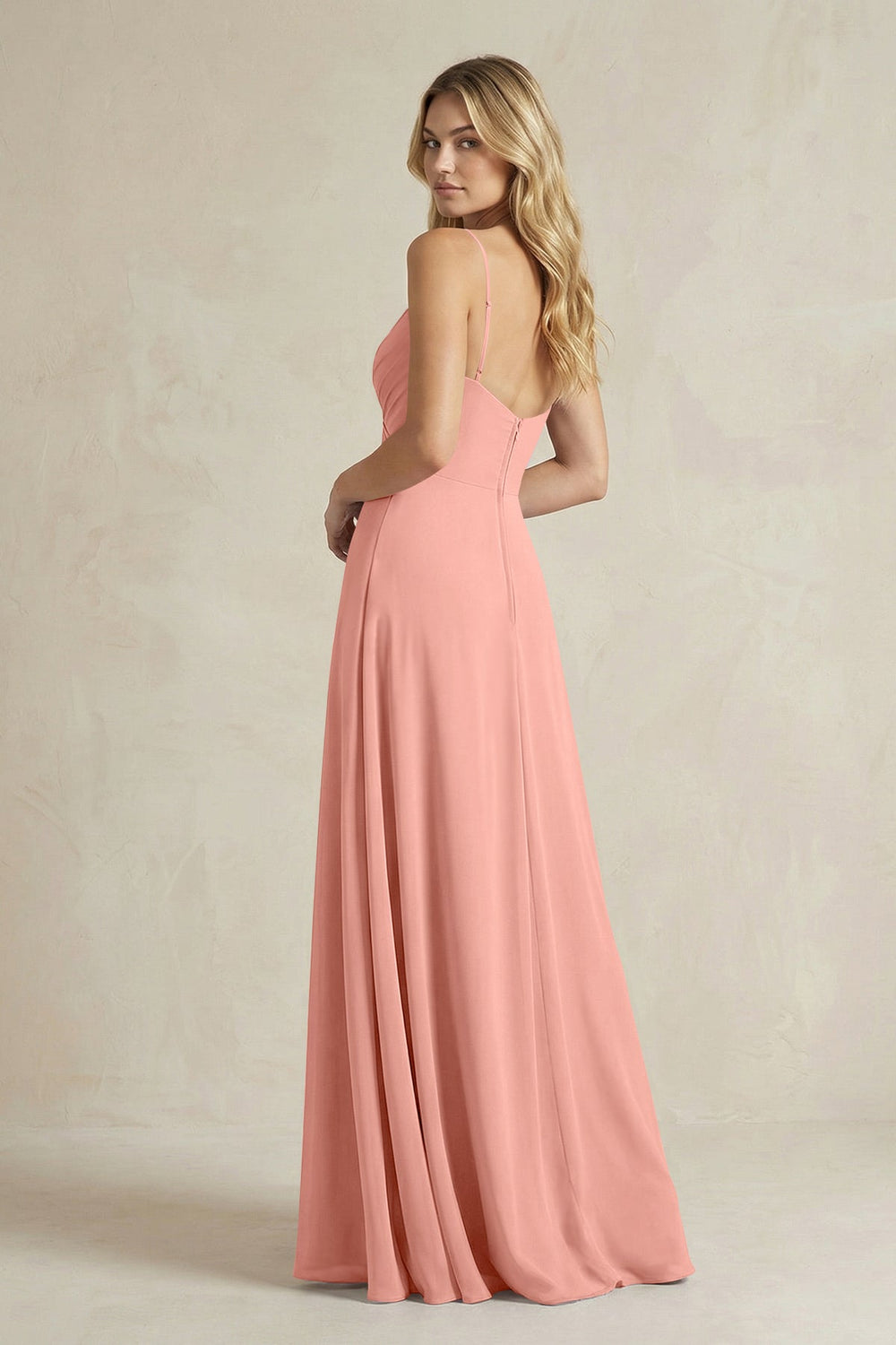 Sheath Cami Strap Ruched Chiffon Bridesmaid Dress in Rosette