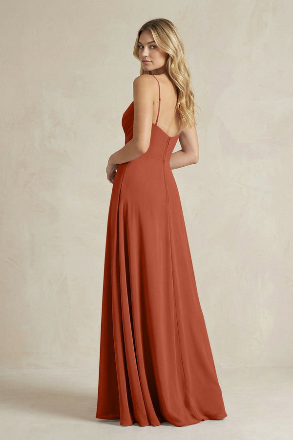 Sheath Cami Strap Ruched Chiffon Bridesmaid Dress in Spice - KISS BRIDAL Bridesmaid Dresses
