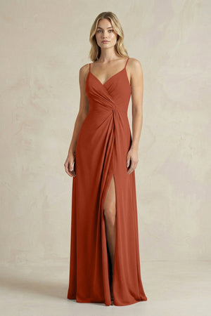 Sheath Cami Strap Ruched Chiffon Bridesmaid Dress in Spice - KISS BRIDAL Bridesmaid Dresses