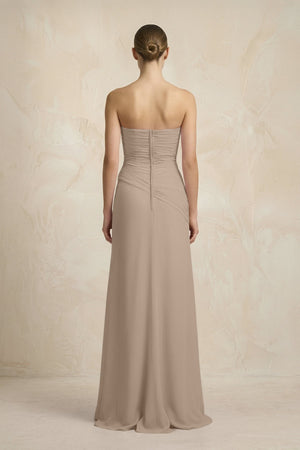 Sheath Chiffon Strapless Pleated Bridesmaid Dress in Almond (2) | KISSBRIDAL
