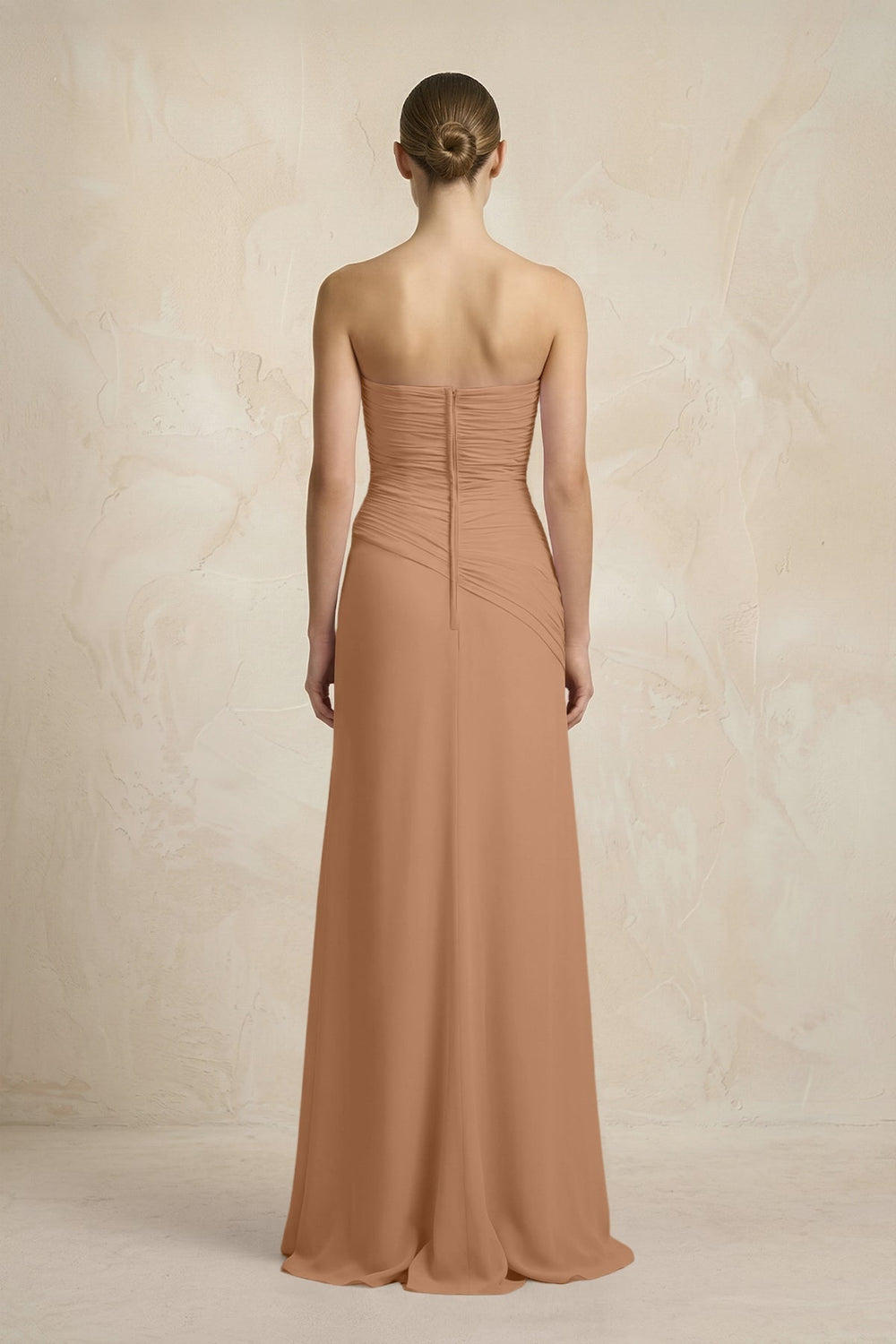 Sheath Chiffon Strapless Pleated Bridesmaid Dress in Bronzer