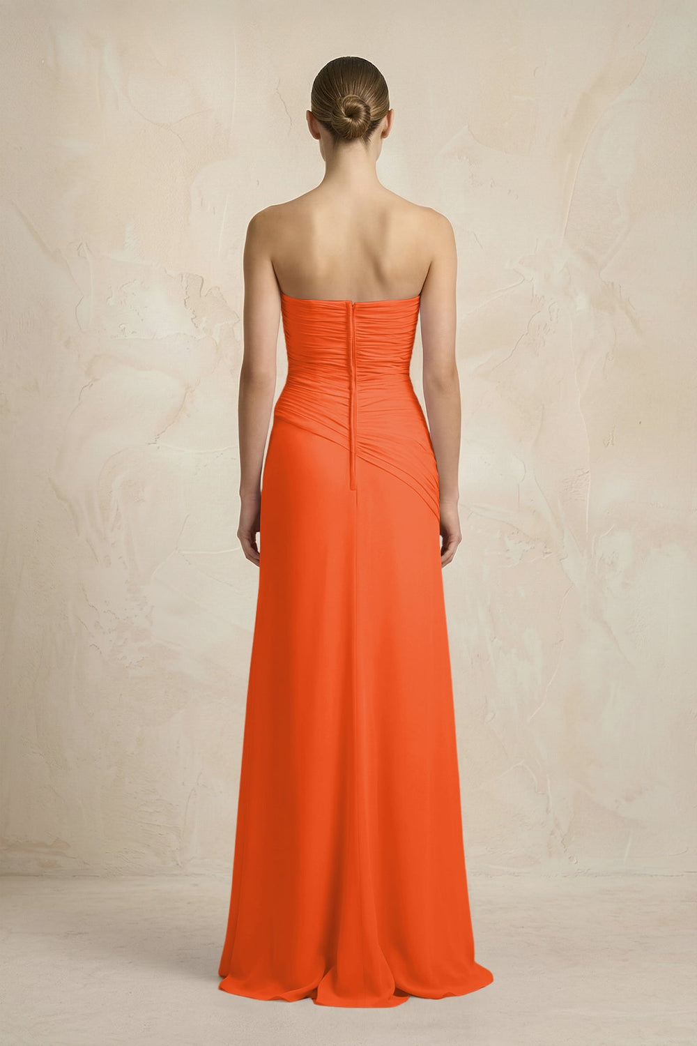 Sheath Chiffon Strapless Pleated Bridesmaid Dress in Cinnamon