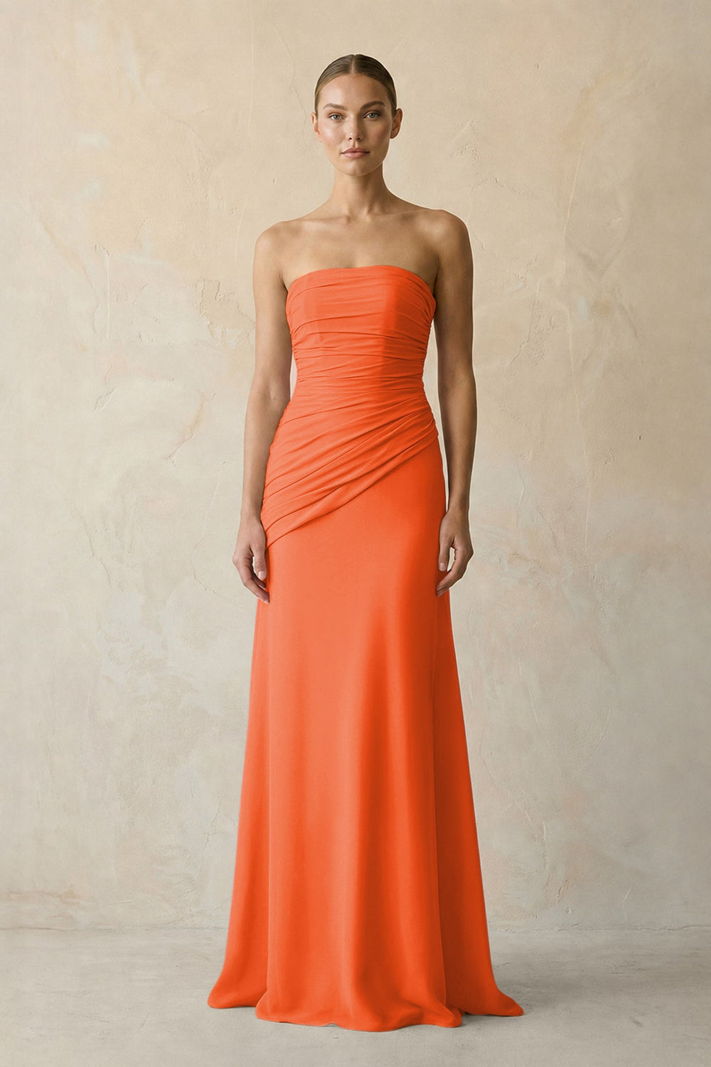 Sheath Chiffon Strapless Pleated Bridesmaid Dress in Cinnamon