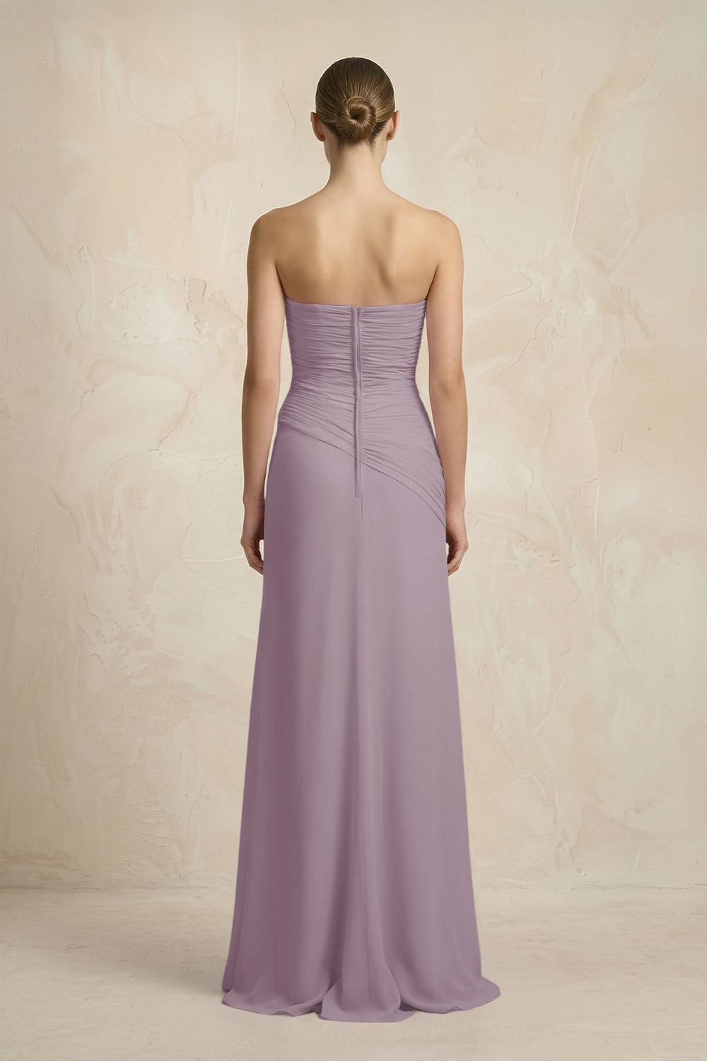 Sheath Chiffon Strapless Pleated Bridesmaid Dress in Dusk