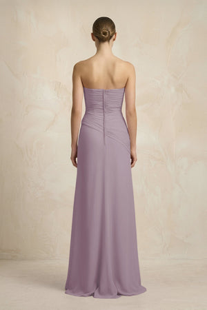 Sheath Chiffon Strapless Pleated Bridesmaid Dress in Dusk (2) | KISSBRIDAL