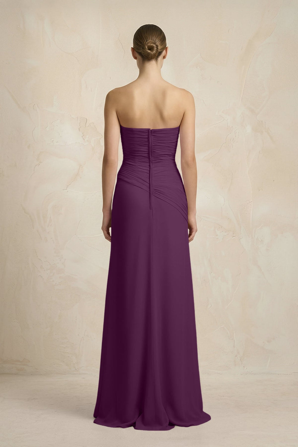 Sheath Chiffon Strapless Pleated Bridesmaid Dress in Fig