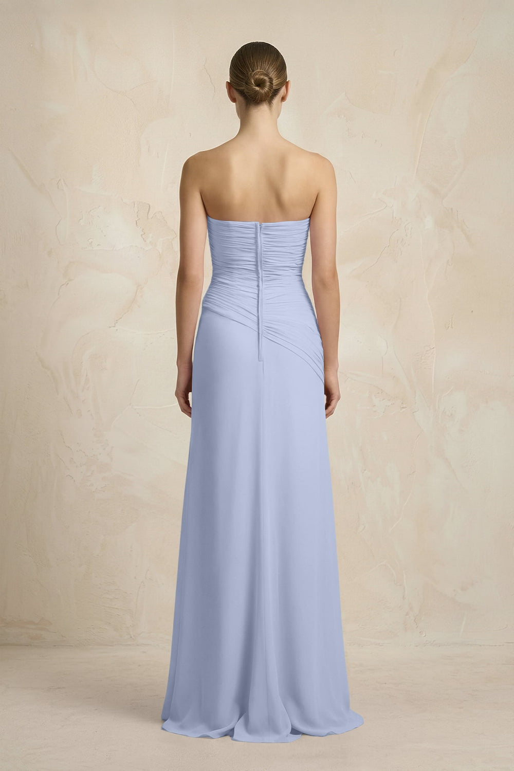 Sheath Chiffon Strapless Pleated Bridesmaid Dress in Ice